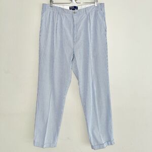 Ralph Lauren Pin Stripe Pants Mens Size 38X38 Blue White Pleated Cuffed Cotton